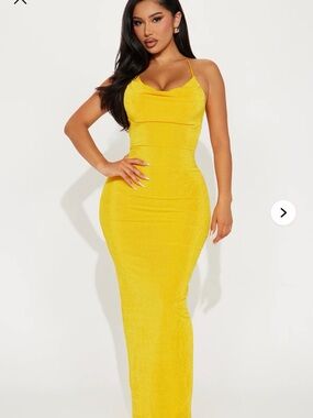 Fashion Nova Yellow Cowl Neck Maxi Dress